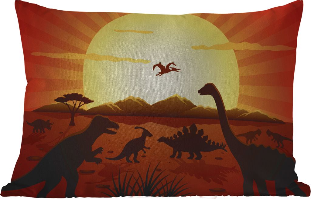 MuchoWow Outdoor Kissen - Dino - Sonne - Natur - Zeichnung - Kinder - Jungen - 60x40 cm - Wetterfest - Lounge Kissen - Zierkissen - Kissen für I...