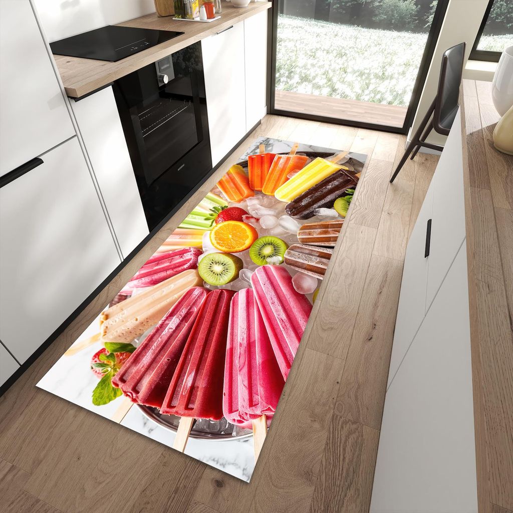 Küchenteppich 90x240cm rutschfest & abwischbar PVC Läufer - Sommerliches Eis