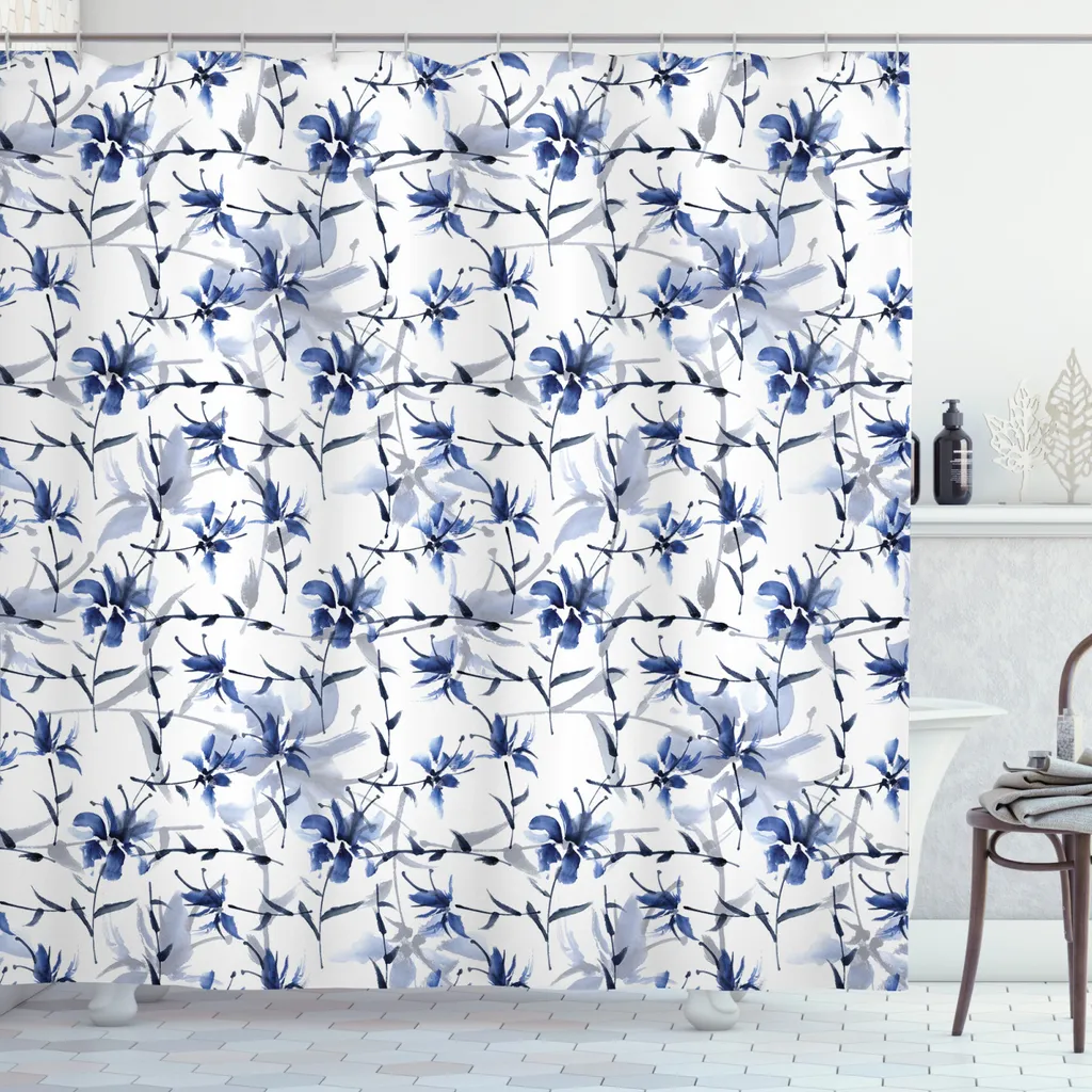 Tenda Doccia ABAKUHAUS Blu Lavabile Antimuffa 175x220 cm con Ganci