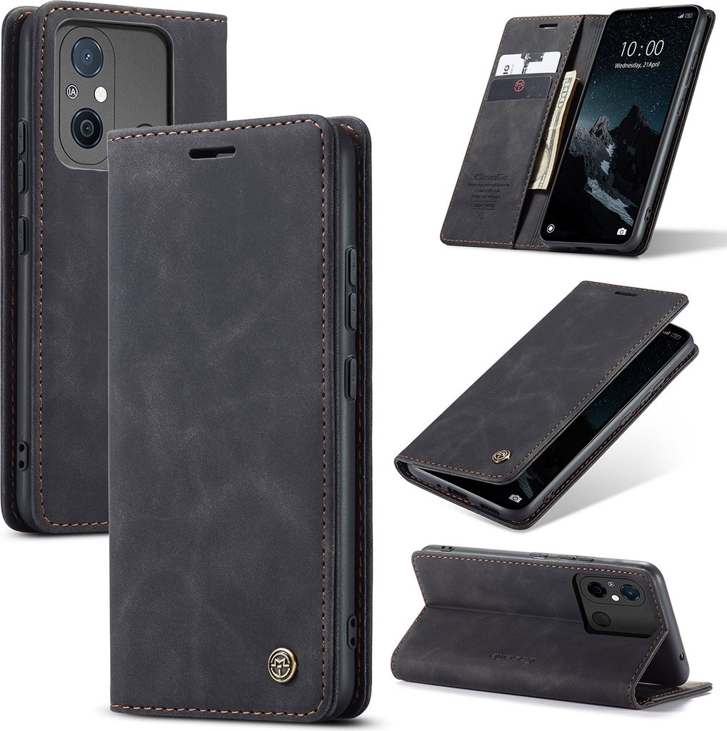 Redmi 12C Hülle, Retro Kunstledertasche mit Standfunktion Schutzhülle für Xiaomi Redmi 12C Schwarz