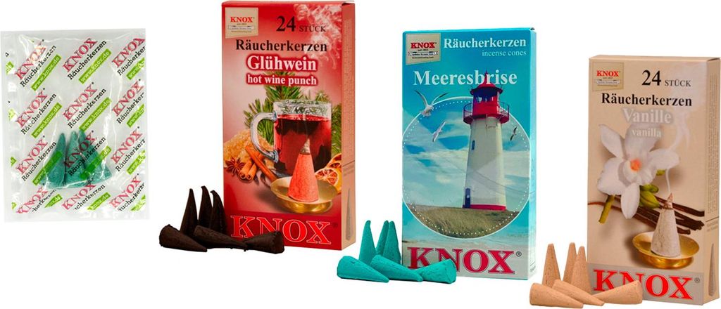 KNOX Räucherkerzen Set "Nordische Kreuzfahrt" - Vanille, Meeresbrise und Glühwein - 3x24 Stück - Inklusive 3er Probe