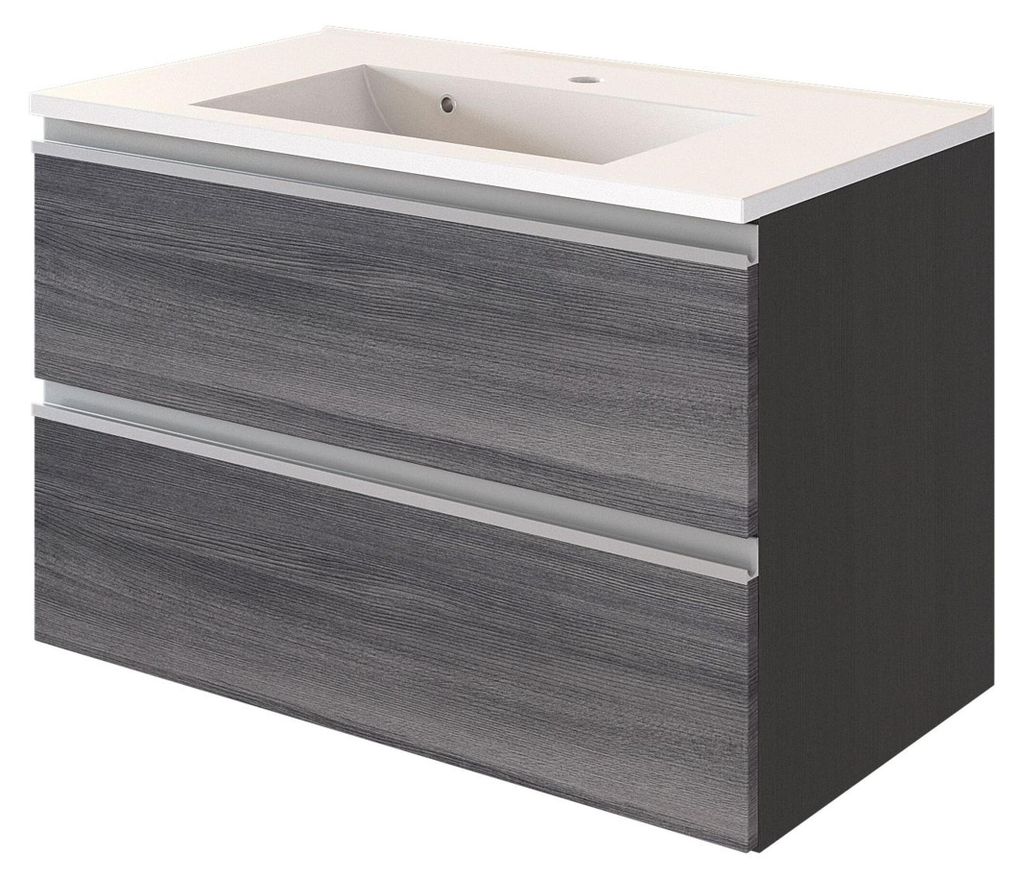 Basera Badezimmer Waschtisch Olena 80 cm breit, Korpus: anthrazit, Front: Graueiche, mit Waschbecken