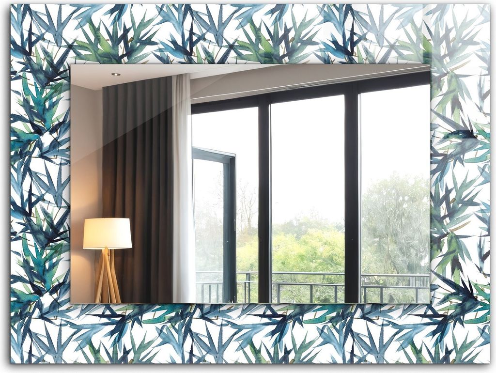 Dekorativer Wandspiegel - Bedruckter Spiegel - Motiv - 80x60 cm - Aquarell-Bambusblätter
