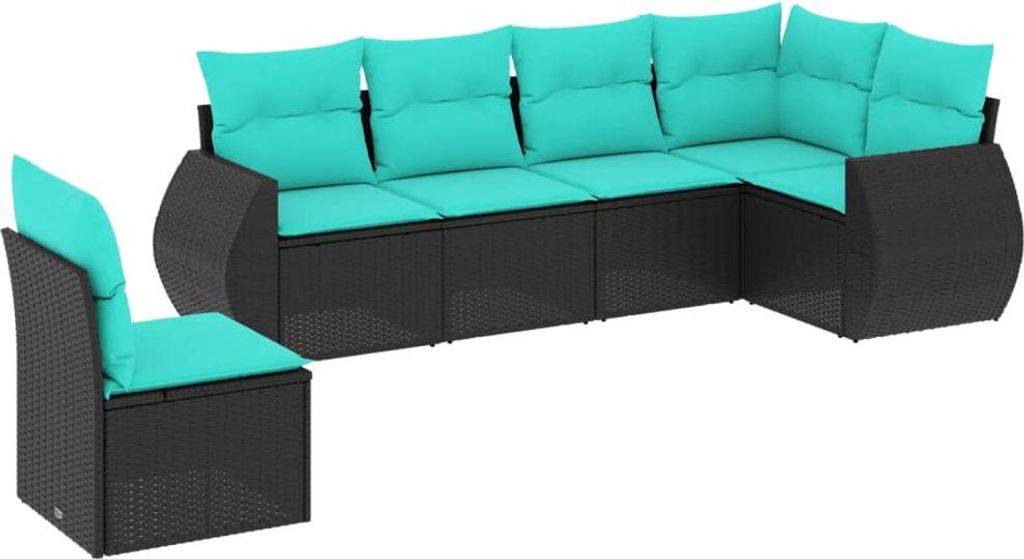 vidaXL 6-teiliges Gartensofa-Set mit Kissen, schwarzes Polyrattan