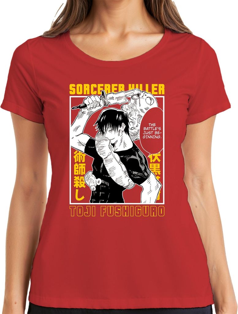 Toji Fushiguro Sorcerer Killer Anime Ästhetik Manga Geschenk Düster Damen T-Shirt, Rot, M