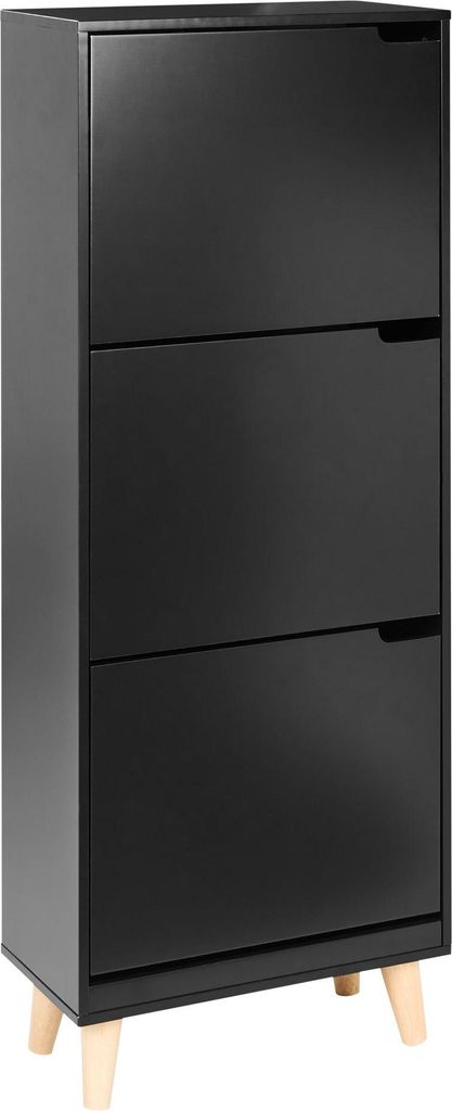 BELIANI Hoher Schuhschrank Schwarz MDF-Platte mit 3 Klapptüren Modern Schuhkipper Schuhkommode Flur Eingangsbereich Diele Ankleide Garage Garderobe