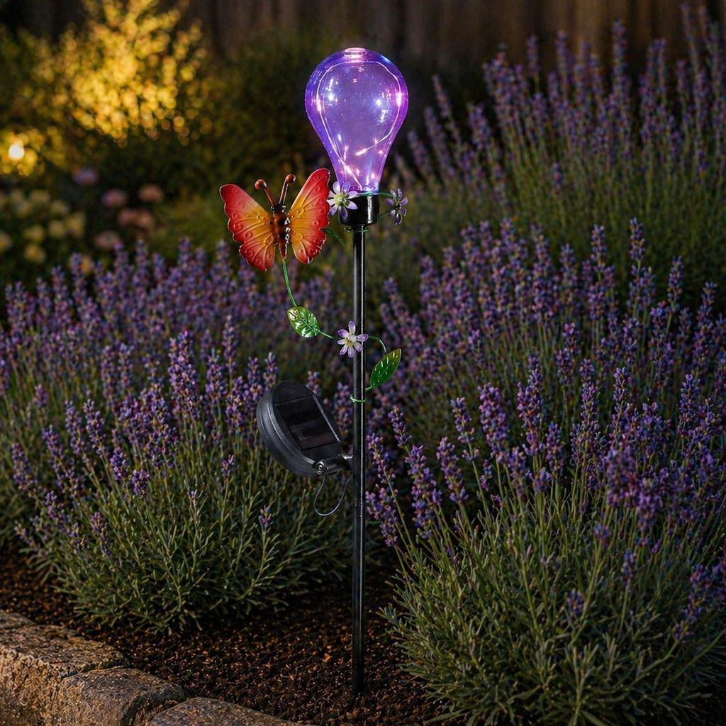 LED Solar Gartenstecker Glühbirne mit Schmetterling - 5 Produktbild 
