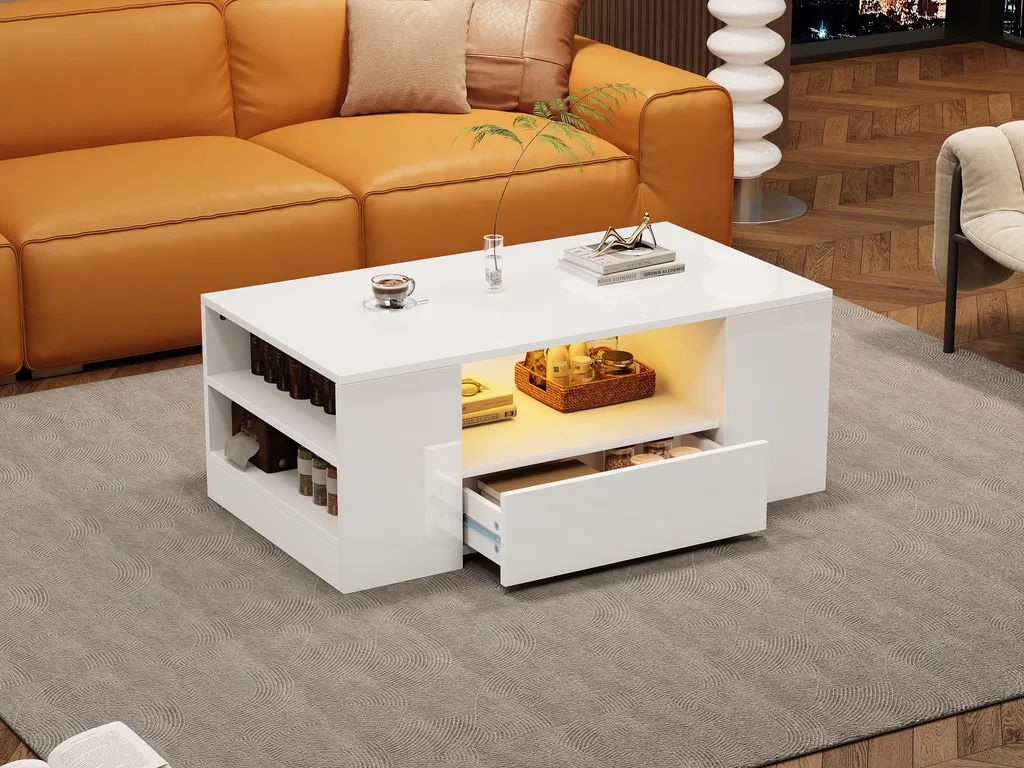 Petite table basse blanche avec tiroirs pour optimiser votre rangement