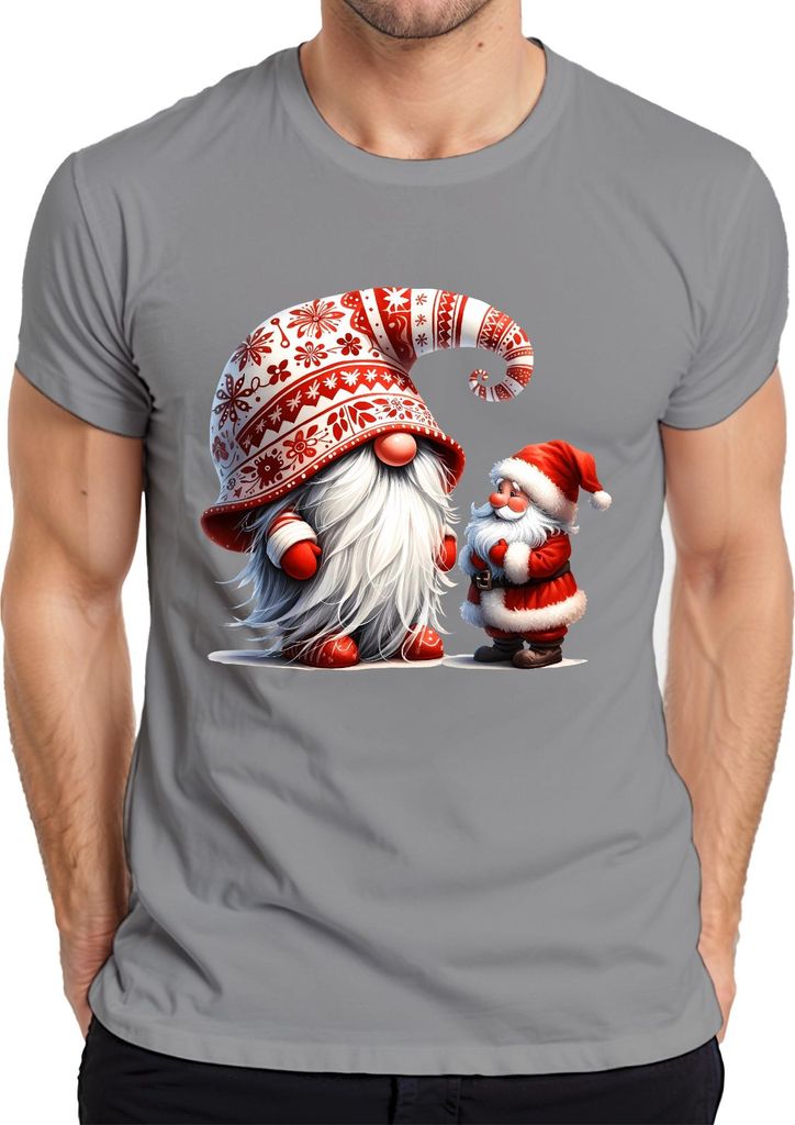 Niedliche Weihnachtsmänner mit kreativem Hut Weihnachtsdeko Zwerg Herren T-Shirt, Grau, 3XL