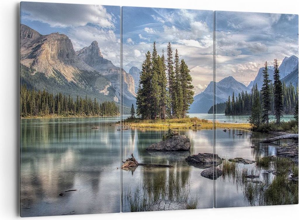 Bild auf Leinwand - Leinwandbild - 3 Teile - See Landschaft Natur - 165x110cm - Wand Bild - Wanddeko - Wandbilder - Leinwanddruck - Bilder - Wandde...