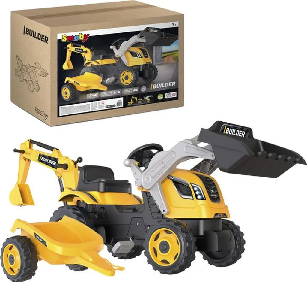 Tracteur Smoby Builder Max robuste avec remorque pour jardin et sable - 6