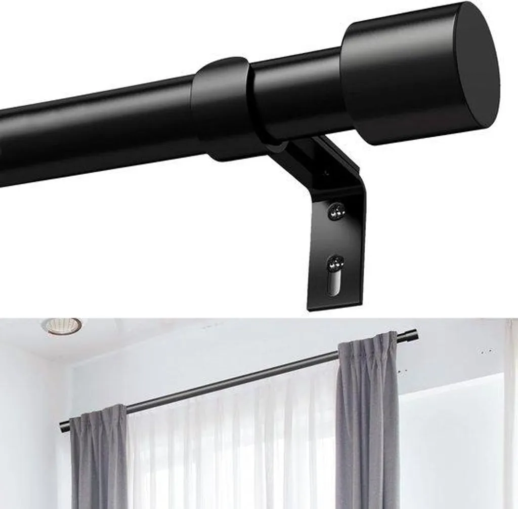 Tringle à rideaux robuste noire 76-228 cm - Finie la barre qui s'affaisse