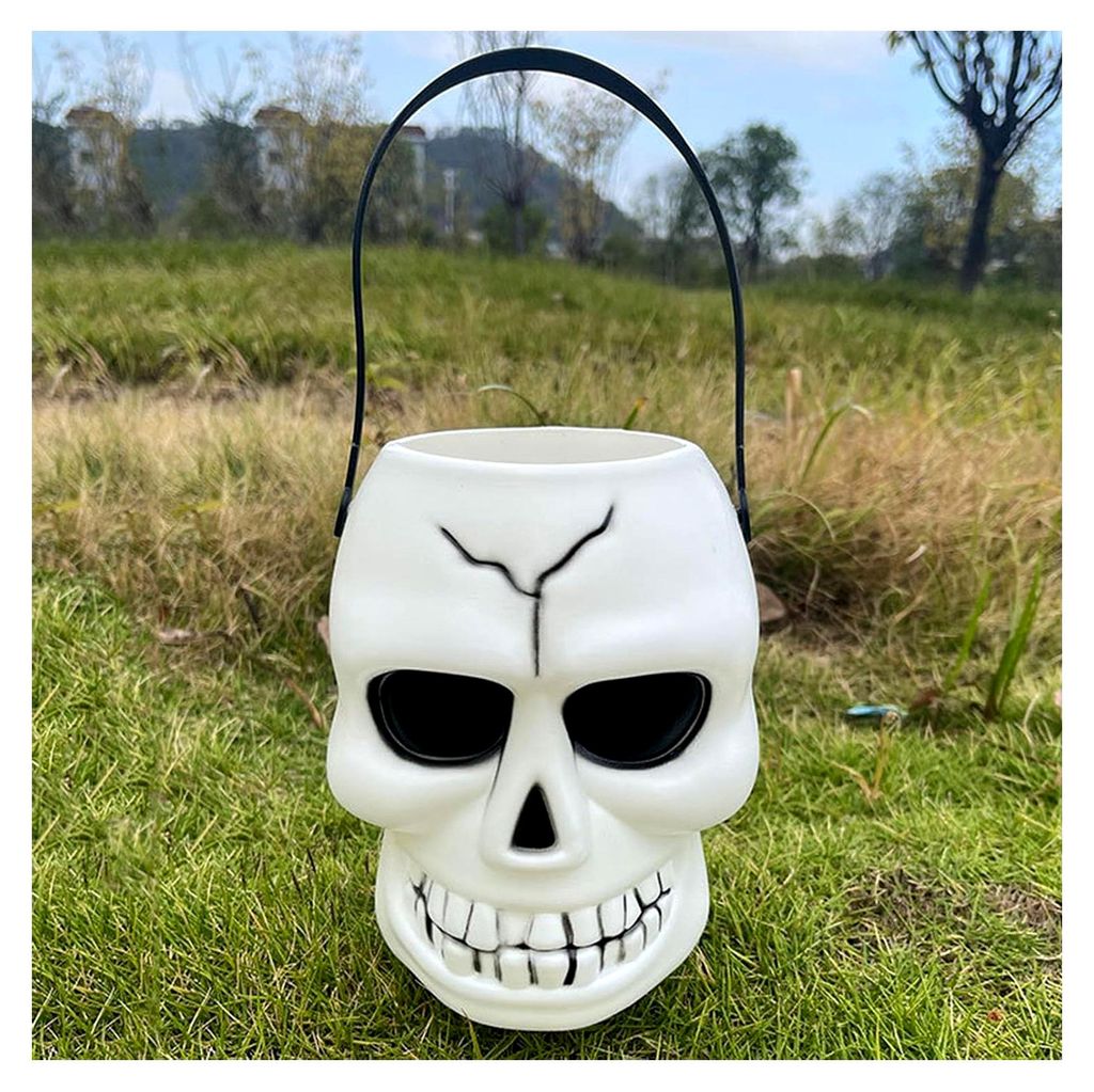 Halloween Eimer - Totenkopf-Eimer - mit Griff, Schädel Glas zur Snackaufbewahrung für Erwachsene, Bar, gotische Hochzeit, Schreibtisch Spielzeug ...