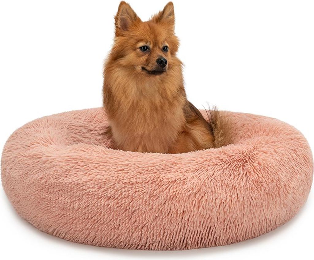 lionto Donut Hundebett, rundes Hundesofa mit Plüschbezug & Anti-Rutsch-Noppen, weich & gemütlich, 60 cm Durchmesser, rosa
