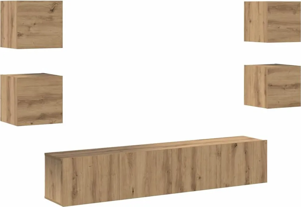 Meuble Multimédia 160 cm pour Grand Écran, Lot de 6 Modules Marron Chic