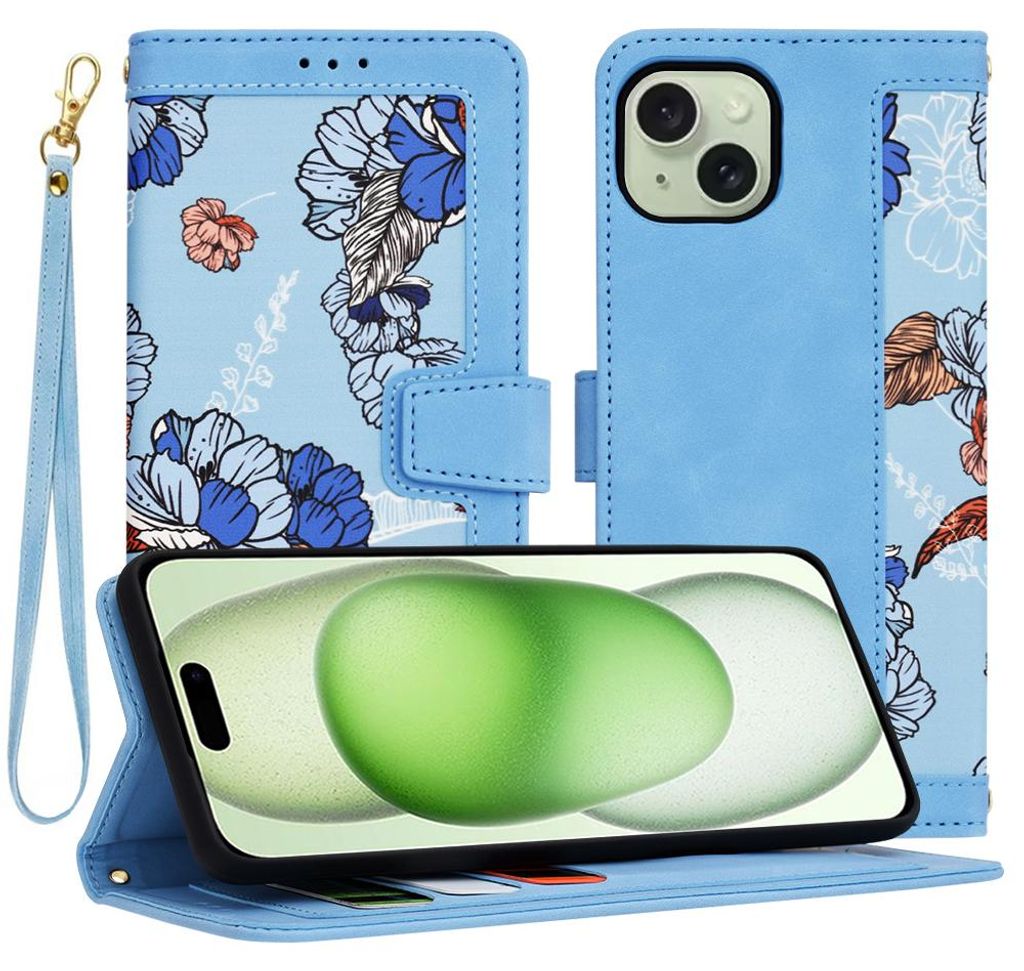 Techsuit FlipCraft Book Wallet Klapphülle mit Kabel für Apple iPhone 15 Plus - Vibrant Blue