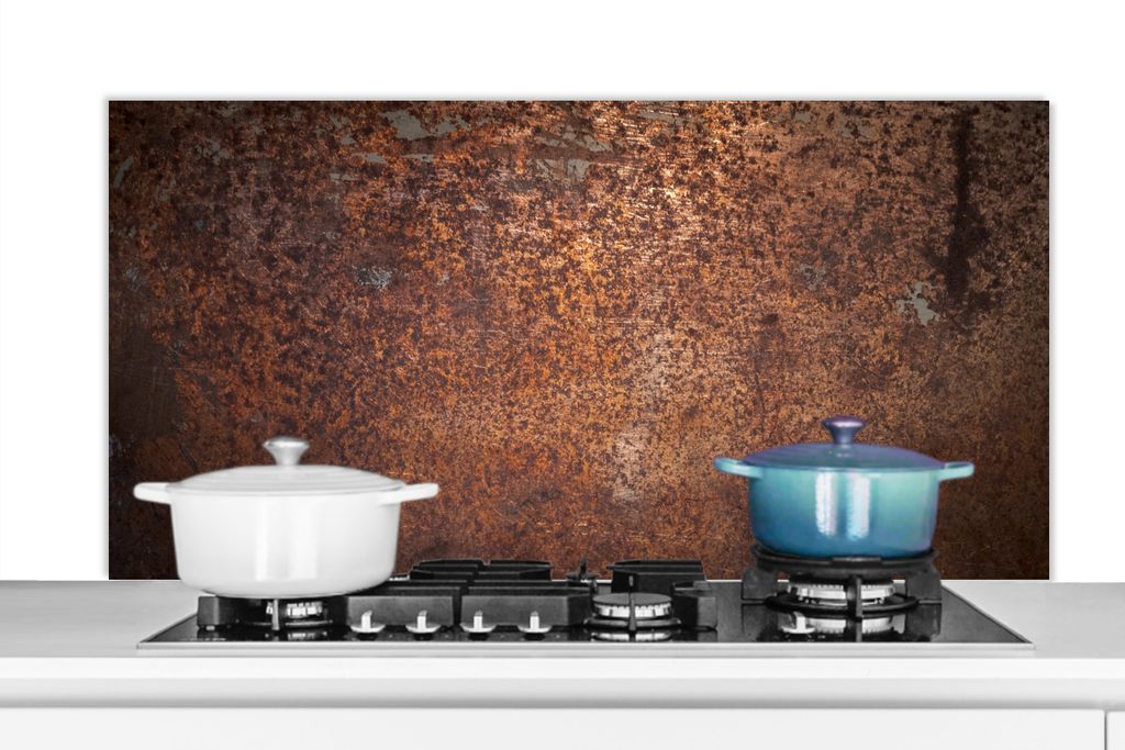 KitchenYeah Spritzschutz Küche - Küchenrückwand - Wandschutz für Herd und Spüle - Stahl - Rost - Bronze - Struktur 120x60 - Alu-Dibond (Alte...