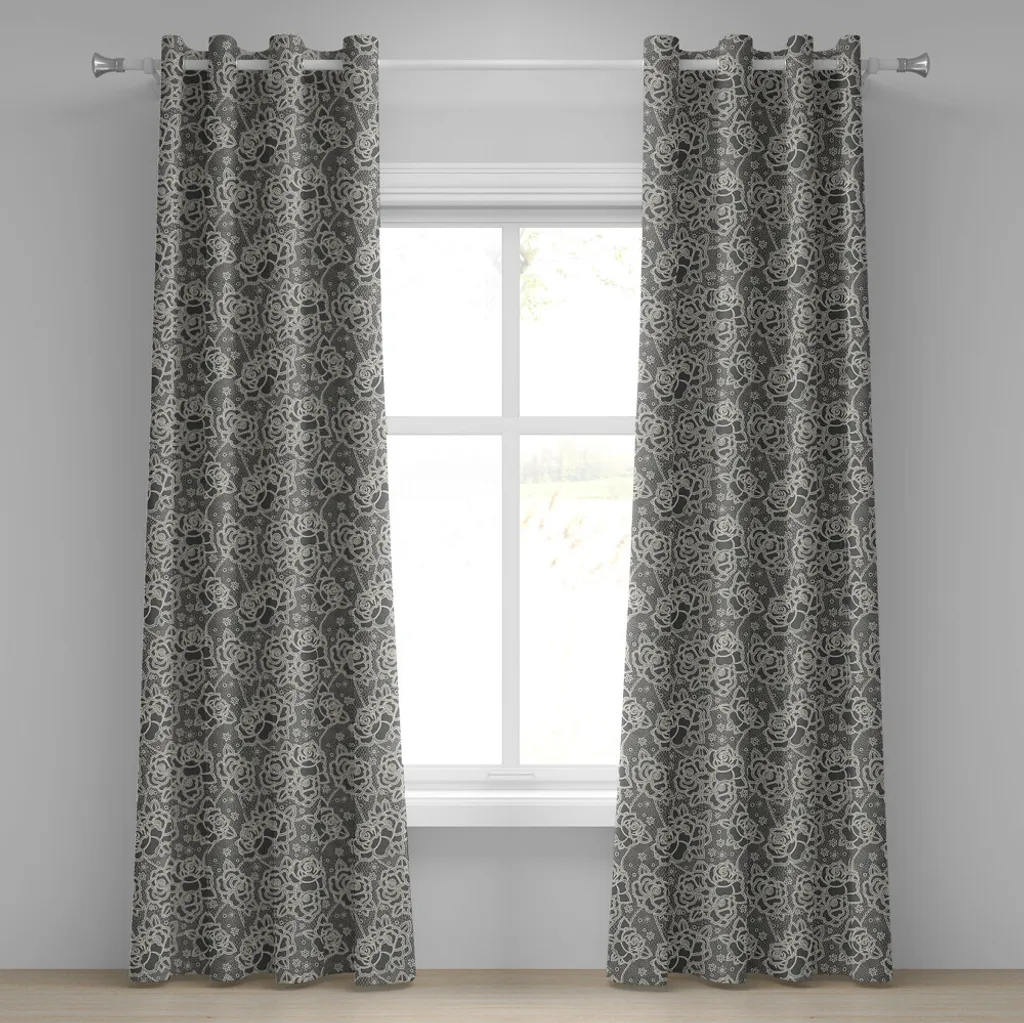 ABAKUHAUS Tenda con occhielli vintage, elaborato motivo romantico con rose in pizzo e ispirazioni vittoriane, tende decorative a 2 pannelli, 280 cm x 175 cm, color tortora scuro crema