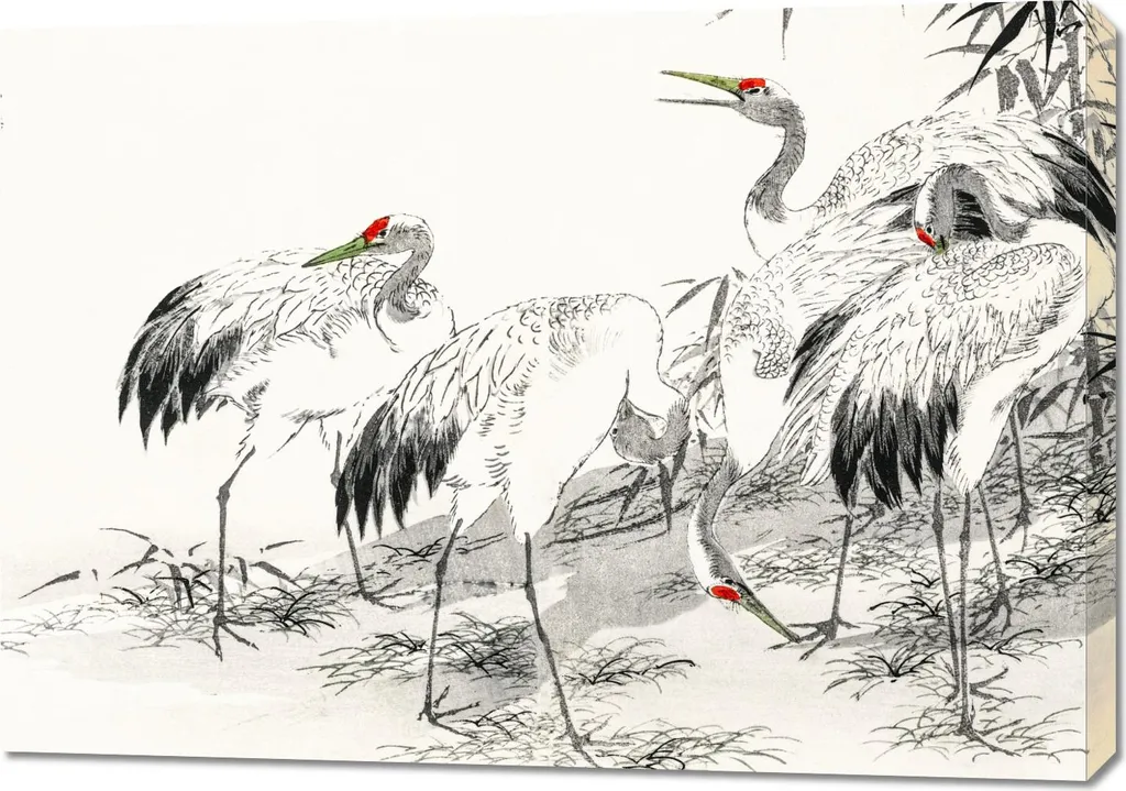 Stampa Japanese Crane 100x70 cm | Arte Vintage Kashu Salotto Elegante