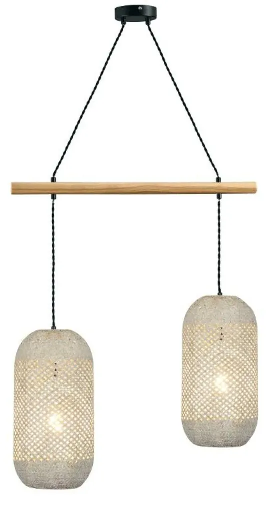 Luminaire suspension pour table à manger rotin et bois 60 cm double