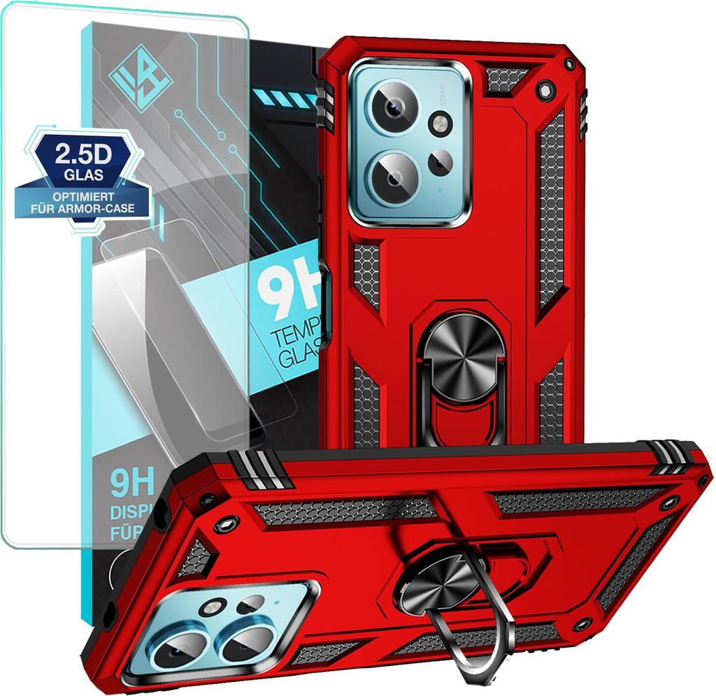 Armor Outdoor Handyhülle für Xiaomi Redmi Note 12 Handy Panzer Case Schutzhülle mit 9H Displayglas Displayschutz Farbe: Rot