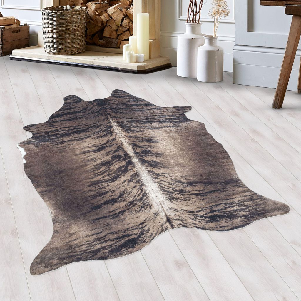 Homebyhome Kunstfell Teppich, Waschbares Fellimitat in Kuhfell-, Zebra- oder Tigerfell-Optik Grösse 100x135 cm