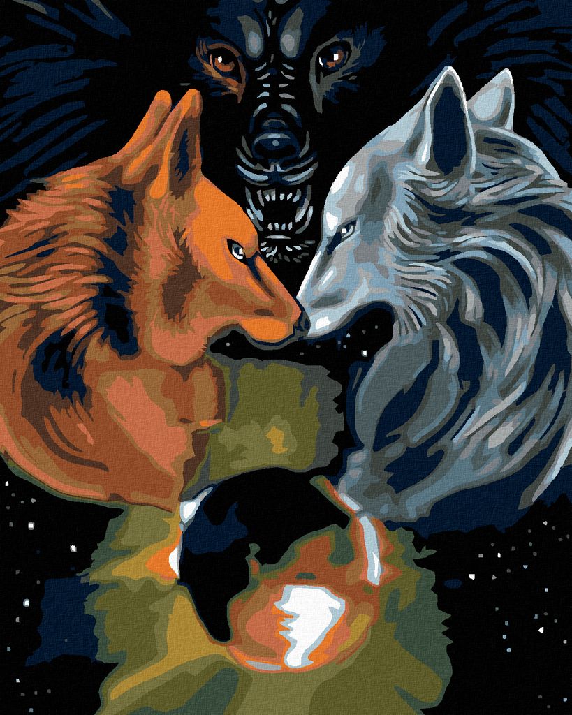 Zuty - Malen nach Zahlen - DREI WÖLFE, 40x50 cm, ohne Keilrahmen