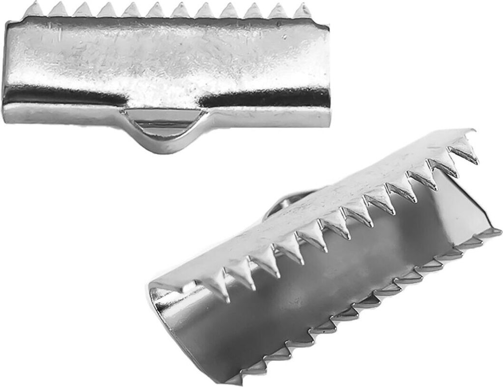 50 Endstücke Bandklemmen Klemmbleche für Bänder, flach, Größenwahl Farbwahl, Farbe:silber, Größe:20x9mm
