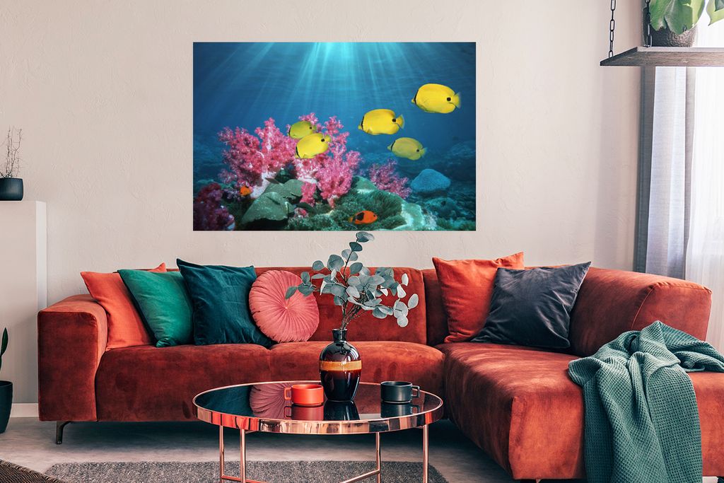 MuchoWow Poster Fisch - Koralle - Licht 120x80 cm - Bilder