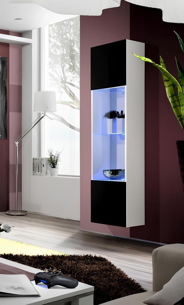 Holzvitrine Hänge Vitrine Wohnzimmer Möbel Design Weiß Modern Einrichtung
