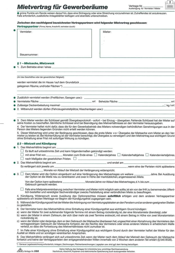 RNK Mietvertrag 598 Gewerberaum DIN A4 5Blatt Produktbild 