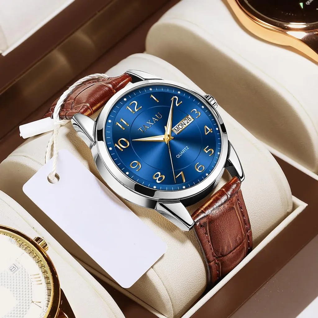 Orologio da Polso Uomo Elegante | Cinturino Pelle Day-Date Waterproof - 6