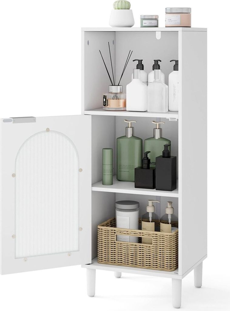 Badezimmerschrank mit verstellbarem Regal und Glastür, Weiß