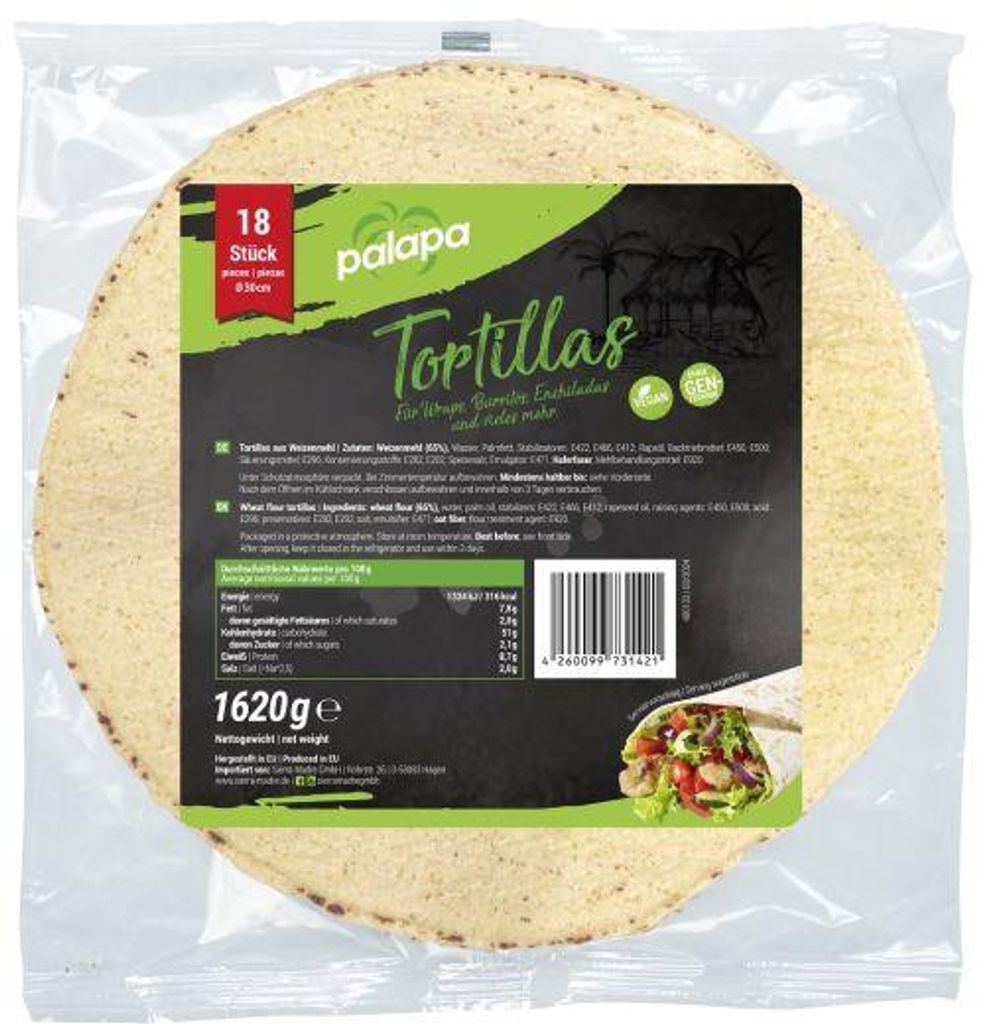 Palapa Weizentortillas 30 cm  18 Stück (1,62 kg) Produktbild 