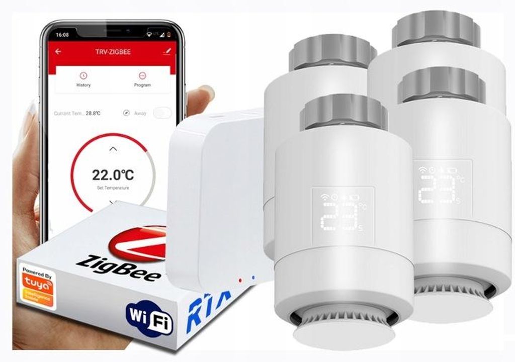 4x Głowica Termostat + Bramka Zigbee WiFi Tuya SET Zdjęcie produktu 
