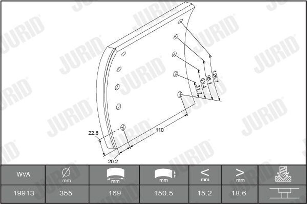 JURID Bremsbelagsatz Trommelbremse 1991201230 Hinten 150mm Schachtel