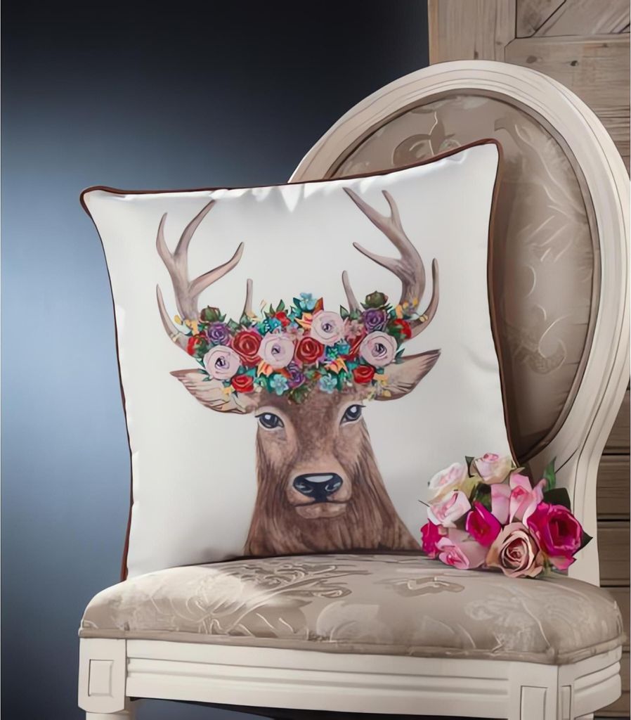 Gilde Kissen, quadratisch, Hirschmotiv, Polyester, braun, creme, , B. 45 cm, H. 45 cm 44100