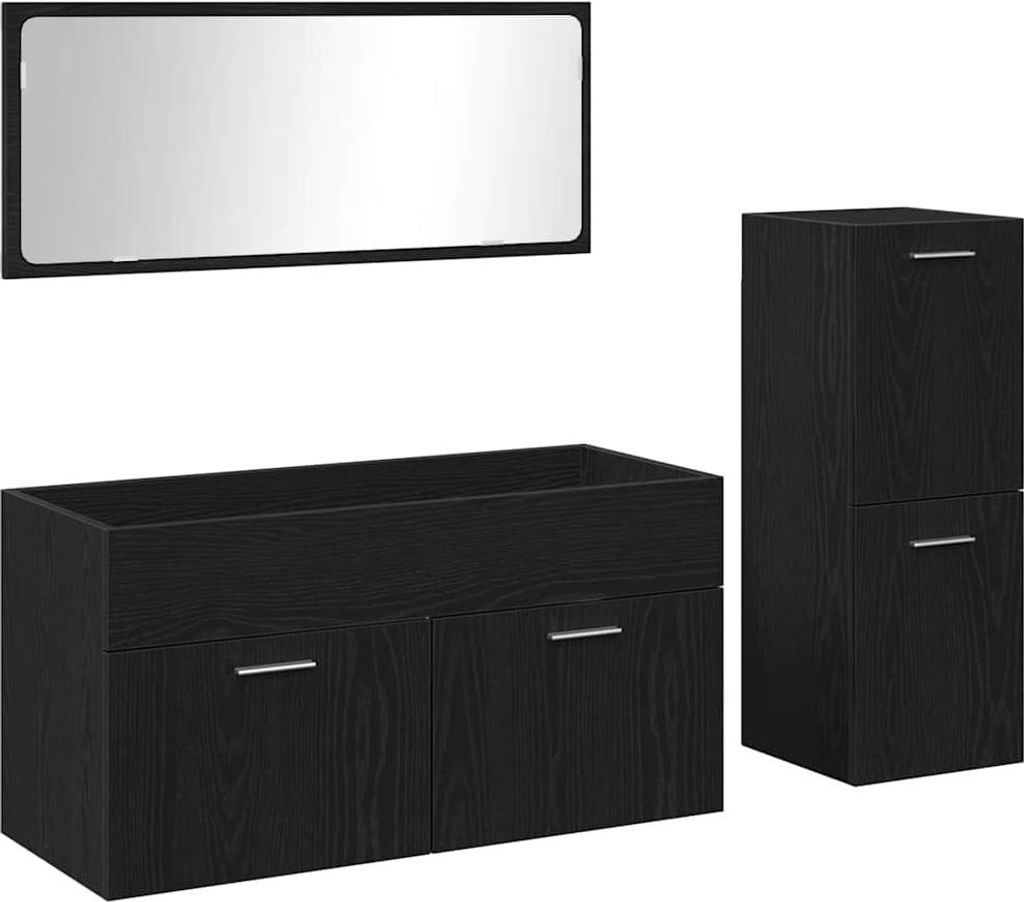 "im Sonderangebot"Badezimmermöbel-Set stylische - Badezimmerschrank, Badschrank - 3 pcs Schwarz Eichen-Optik Holzwerkstoff - Badezimmerschränke D...