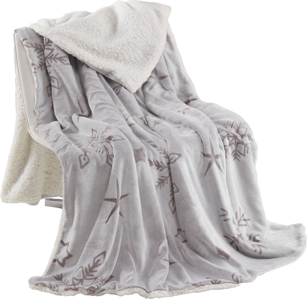 Kuscheldecke Cashmere / Sherpa Snowflake Creme - 150x200 cm Wohndecke Decke