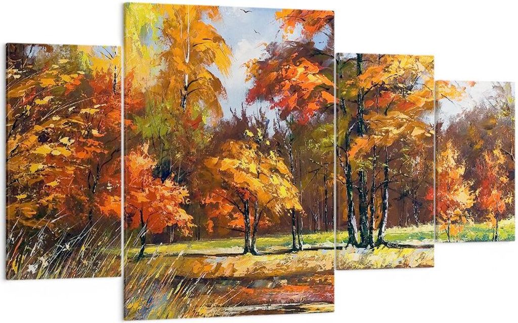 Bild auf Leinwand - Leinwandbild - Park Herbst Wasser - 160x90cm - Wand Bild - Wanddeko - Leinwanddruck - Bilder - Kunstdruck - Wanddekoration - Le...