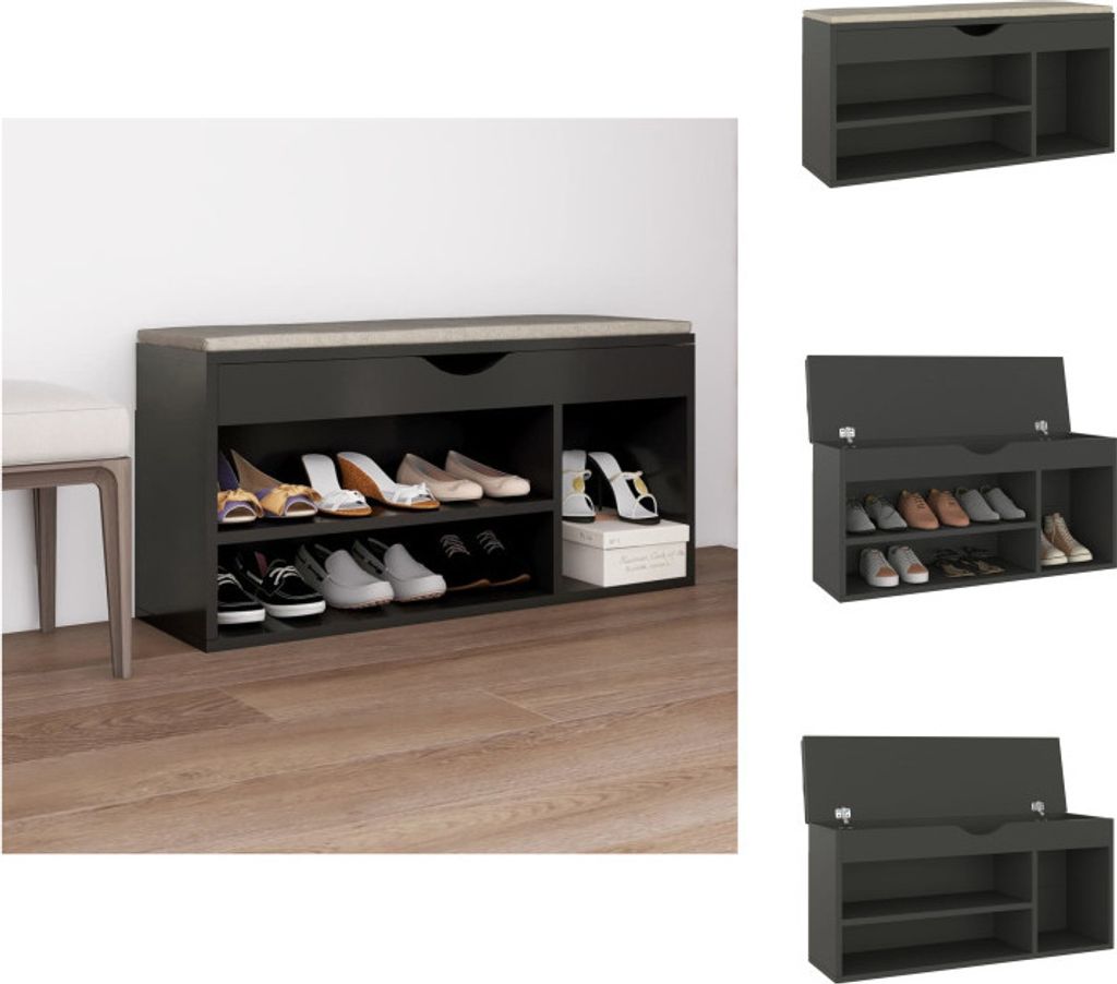 vidaXL Schuhbank mit Kissen Grau 104x30x49 cm Holzwerkstoff - Schuhregale & -schränke