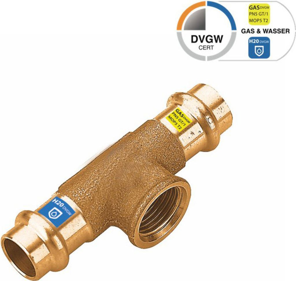 Sanpro Pressfitting Kupfer T-Stück Innengewinde, Größe V 22 - 1/2" (Kupfer Gas)