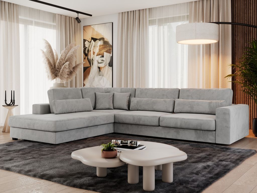 MKS MEBLE Ecksofa Sofa L-Form Grau Struktur, Wohnlandschaft L-Form, Couch L Form, Sofagarnitur Couchgarnitur Polsterecke, Breite: 316 cm - Savona L...