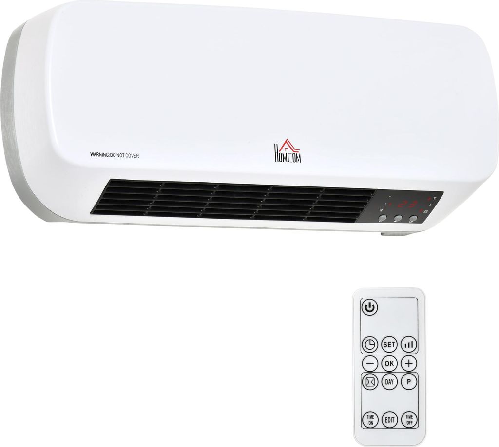 Wand-Heizlüfter 2000W mit Fernbedienung, 2 Heizmodi, LED-Display, 12h Timer fürs Badezimmer