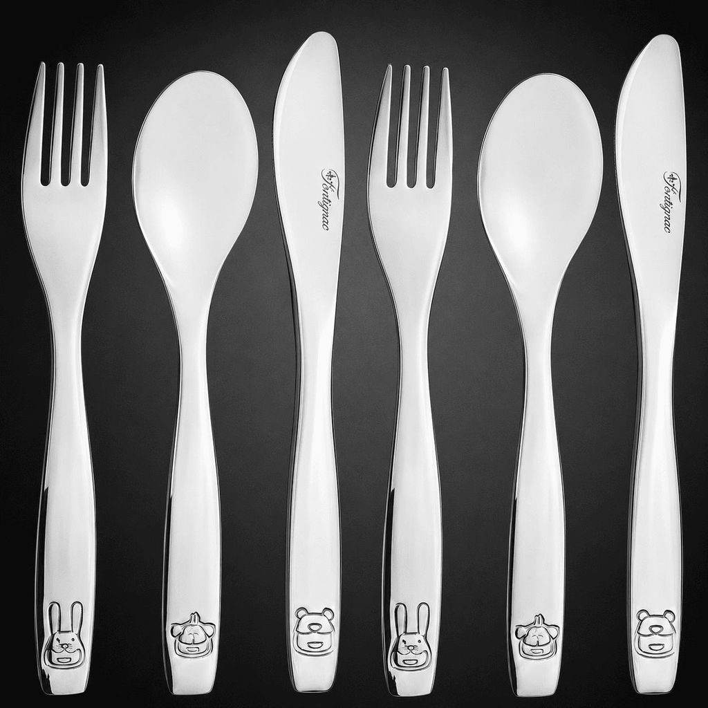 Kinderbesteck 6er Set Kinder Besteck Edelstahl Tiermotiv Produktbild 