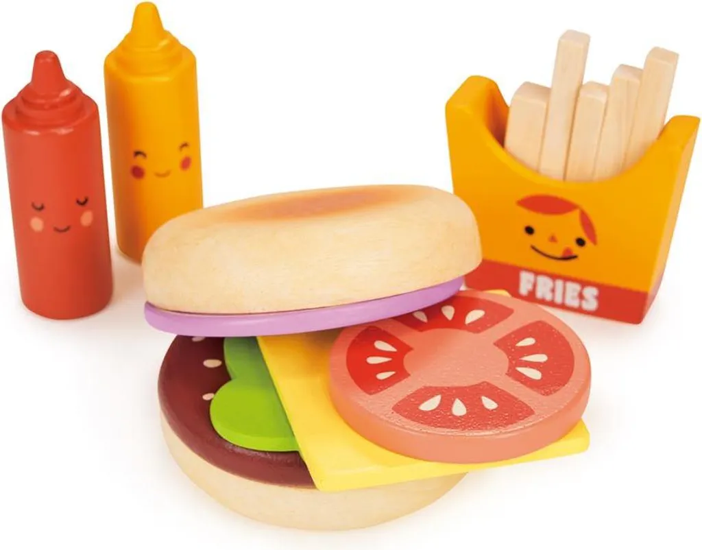 Hamburger en bois Mentari jeu d'imitation cuisine enfant 10 pièces