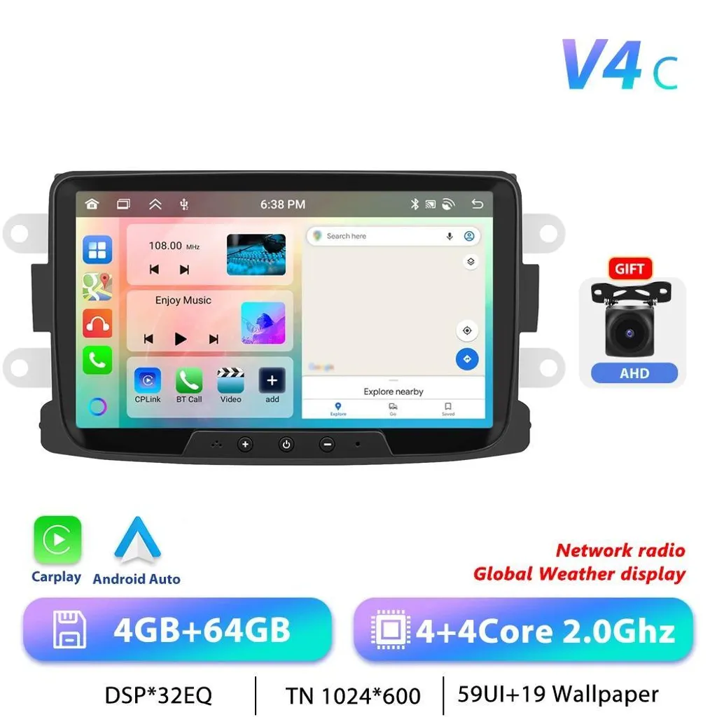 Poste Radio Android 13 Double DIN Renault Duster avec Écran Tactile HD