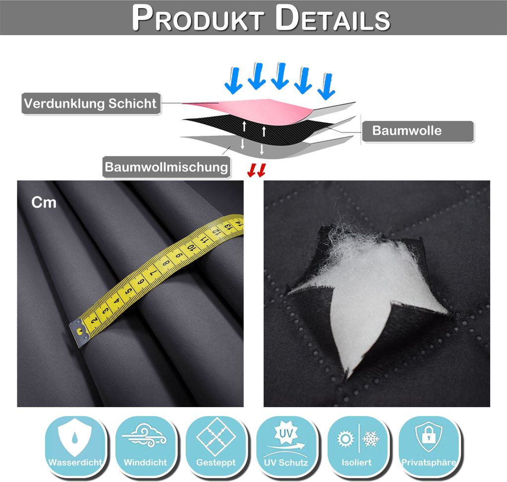 1x Outdoor Vorhang Grau Wetterfest Mit Ösen Gardinen Produktbild 2
