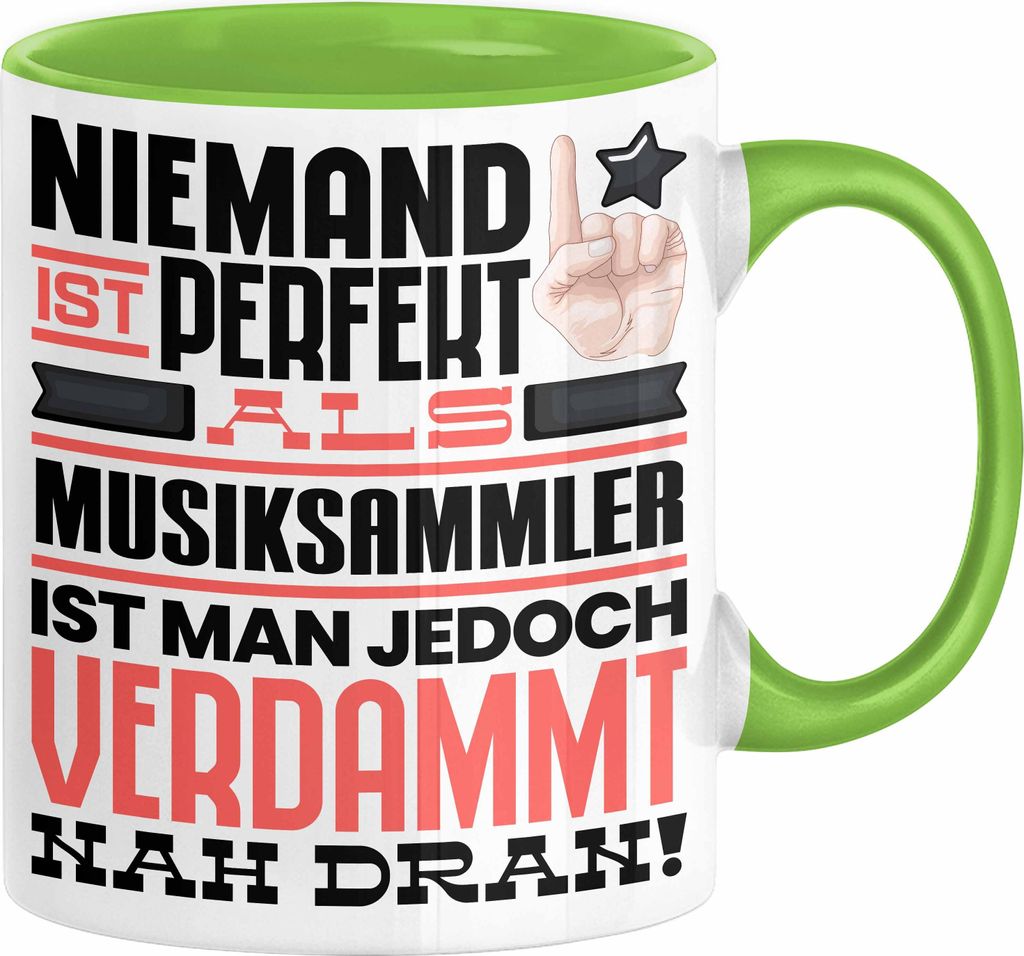 Musiksammler Geschenk Tasse Lustige Geschenkidee für Musiksammler Geburtstag Kaffee-Becher Niemand Ist Perfekt Aber Als Musiksammler Ist Man Nah D...