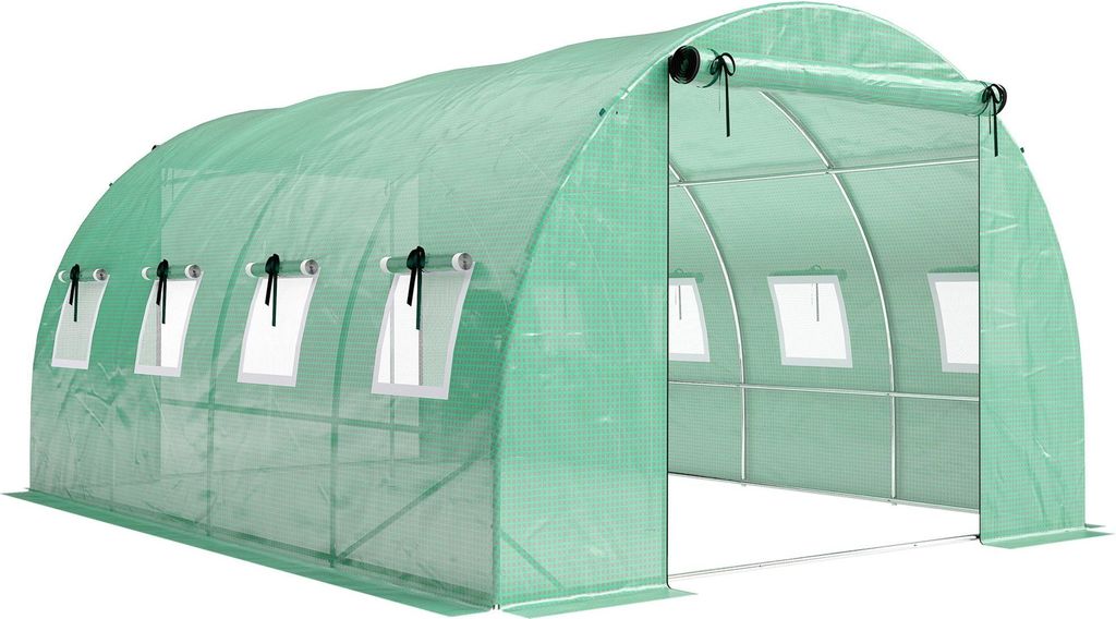 Gewächshaus 4x3x2m mit PE-Abdeckung, Rolltoren und Moskitonetzen